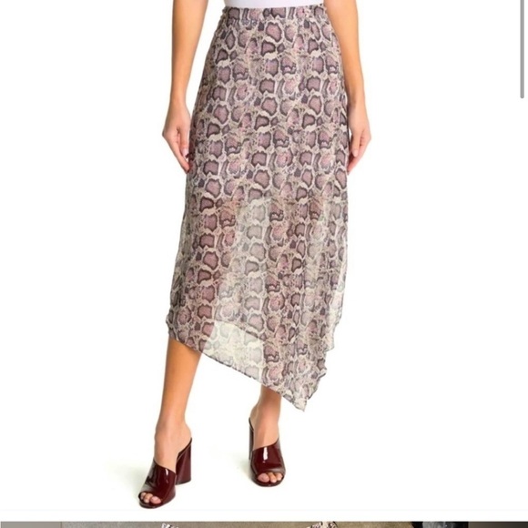 All Saints / snakeskin print Rhea Masala asymmetric midi Skirt UK 12 US 8 - Picture 2 of 4